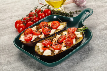 Baked eggplant with cheese and tomato