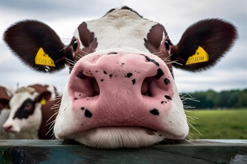Macro shot Cows nose detail in farm environment - obrazy, fototapety, plakaty
