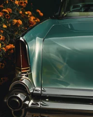 Fototapeten Classic Elegance: Vintage Car Graced by a Cascade of Blooming Roses © Brainstorm Solutions