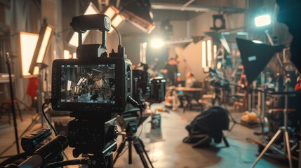 a camera on a tripod in a room with other equipment