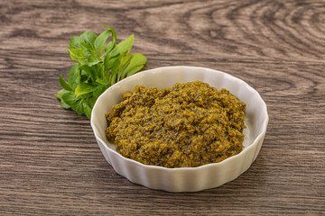 Green sauce pesto with basil