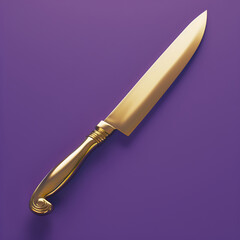 3d icon of a golden cooking knife purple backgroud