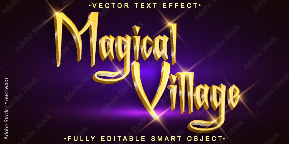 Poster shiny golden magical village vector fully editable smart object text effect