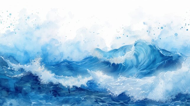 Abstract watercolor blue big wave. Wave pattern background