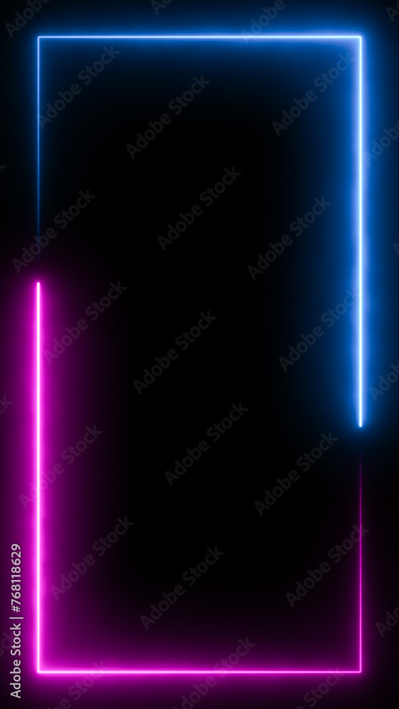Aufkleber abstract blue pink neon glowing line frame, animated moving led light screen box projection 3d rende