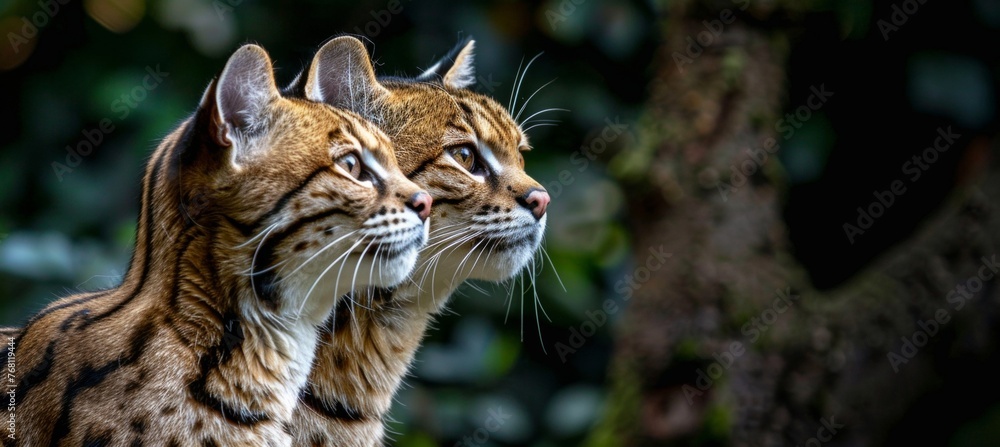 Poster Geoffroy s cat and kitten portrait with text space, object on side for a captivating composition