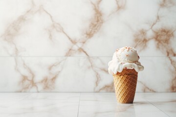 Delicious ice cream on a ceramic tile against a minimalist or empty room background