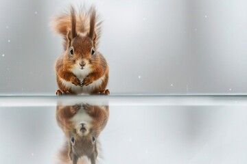 a squirrel standing on a glass surface