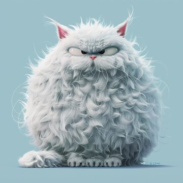 Whimsical tones adorning a colossal cat covered in fluff 3d cartoon flat design