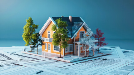 Modern house model on newspaper background conveys the concept of property investment in today's world
