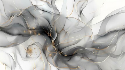 Abstract Painting of White and Gold Swirls