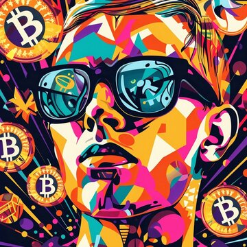 This illustrative portrait depicts a confident and proud Bitcoin millionaire, showcasing the success and achievement that comes with digital wealth in the cryptocurrency era.
