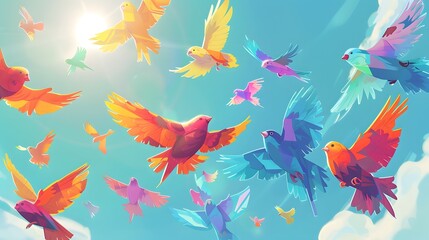 Fototapeta na wymiar Illustration of a flock of birds flying in the sky.