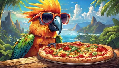 cat eating pizza, parrot eating pizza, animals eating pizza, hawaiian pizza, sicilian pizza, margarita pizza, cat in hat, cat with glasses, dog in hat, dog with glasses, rasta parrot, parrot with glas