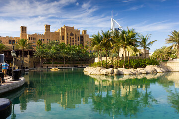 View of the hotel Burj Al Arab from Souk Madinat Jumeirah