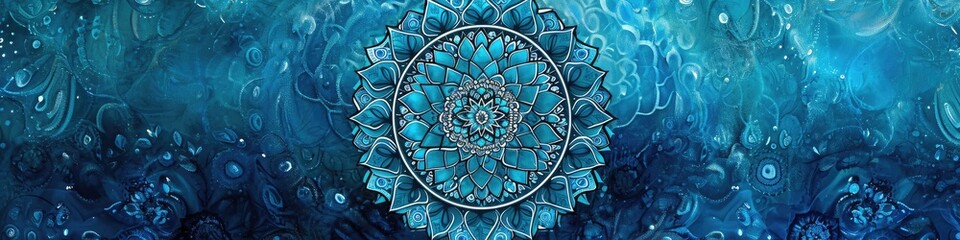 a captivating mandala on an ocean blue canvas, capturing the intricate patterns and cool tones with crystal-clear precision.