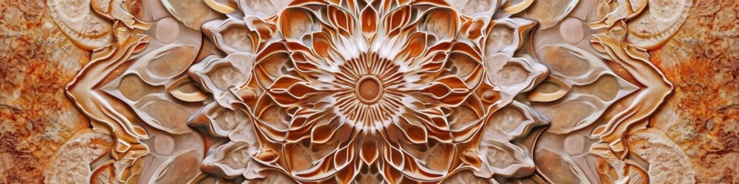 a captivating mandala on a terracotta surface, highlighting the delicate details and earthy tones in impeccable high-definition.