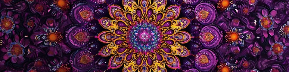 a captivating mandala on a plum purple surface, showcasing the intricate patterns and rich colors with unparalleled sharpness. - obrazy, fototapety, plakaty
