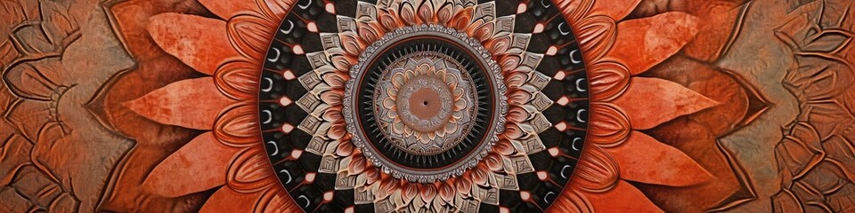 a captivating mandala on a terracotta surface, highlighting the delicate details and earthy tones in impeccable high-definition.