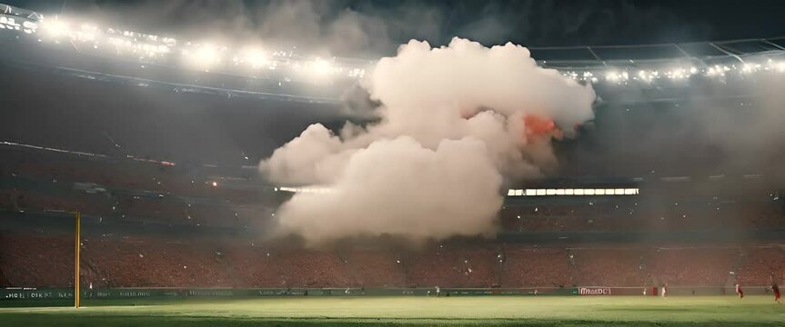 smoke and fire caused by chaos in the stadium