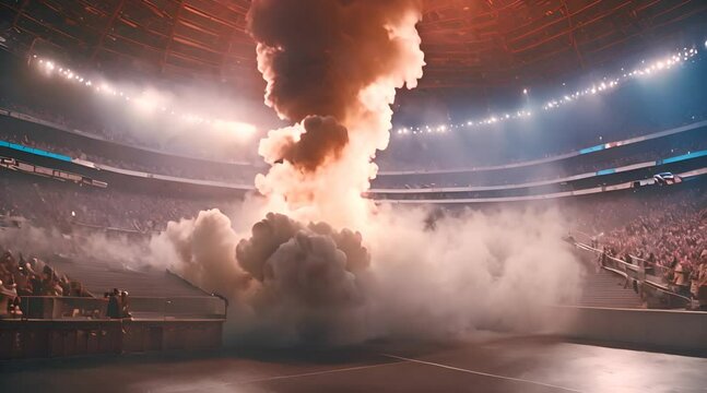 smoke and fire caused by chaos in the stadium