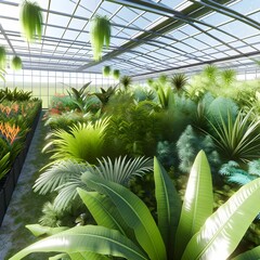 Lush Greenhouse Filled with Exotic Plants