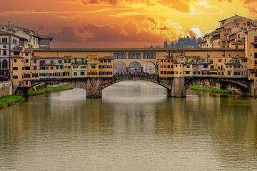 Sunset View of Ponte Vecchio, Florence, Italy