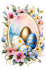 Cute Easter Eggs and Flowers for Poster Design and Card.