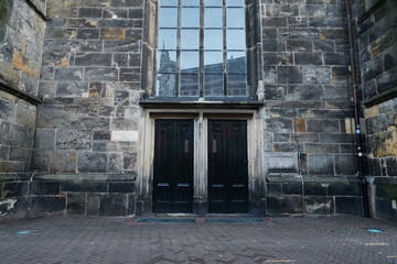 Enschede, Netherlands - January 28, 2024 - the view of the  medieval 'Grote Kerk' on the 'Oude...