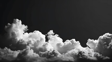 A grayscale image of clouds against a dark sky. The clouds are fluffy and have a lot of detail. The image is very calming and peaceful. - obrazy, fototapety, plakaty