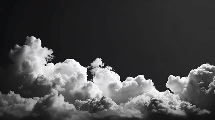 Foto op Canvas A grayscale image of clouds against a dark sky. The clouds are fluffy and have a lot of detail. The image is very calming and peaceful. © Togrul