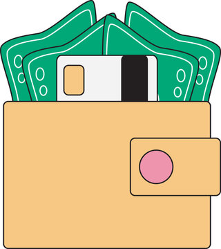 yellow wallet with green cash and card clip art preview