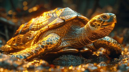 Golden light on textured turtle shell