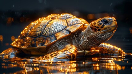 Illuminated turtle in rainy ambience