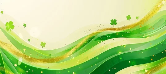 Foto op Canvas Stpatrick s day card template with green four leaf clover on a green background and gold splashes © Ilja