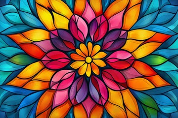 Colorful Flower Painting on Blue Background