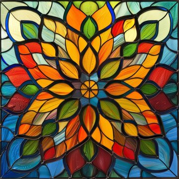 Stained Glass Window With Colorful Flower Design