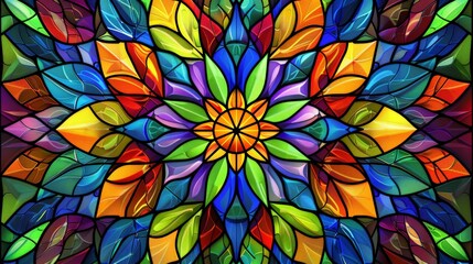Colorful Flower Stained Glass Window - obrazy, fototapety, plakaty