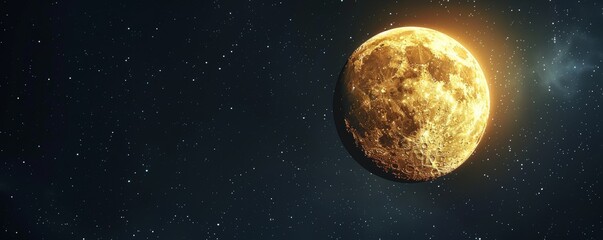 Golden full moon in starry space - obrazy, fototapety, plakaty
