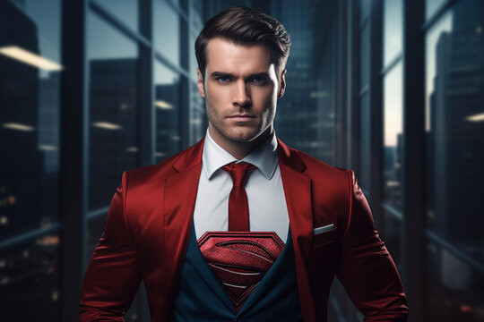 Generative AI image of man superhero leading mission save the world