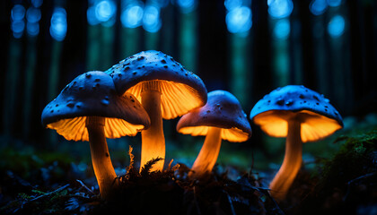 glowing mushrooms in the forest