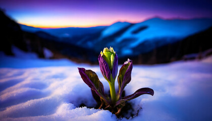 flower in snowy mountains