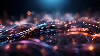abstract background made of Blurred fiber optics strings 