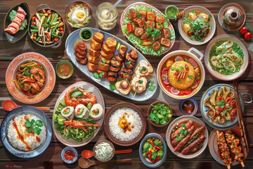 Fototapeta na wymiar international culinary spread, food diversity