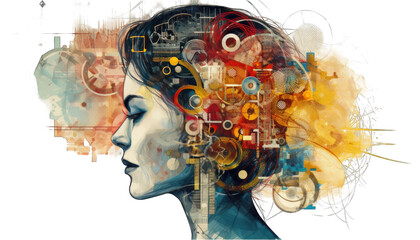 Mind Geometry series. Abstract composition of Human profile, math and design elements suitable as element in projects png