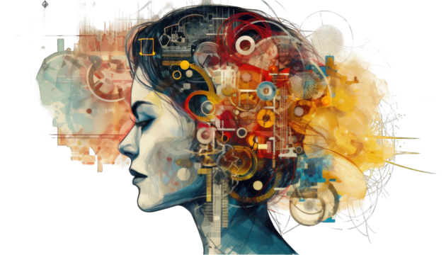 Mind Geometry series. Abstract composition of Human profile, math and design elements suitable as element in projects png