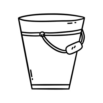 recommend clip art: Household bucket with handle. Rustic container for housework. Black and white vector isolated illustration hand drawn. Farming. Vintage rustic bucket doodle icon clip art