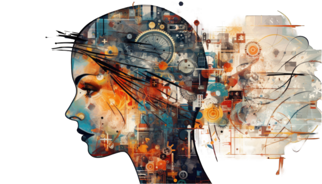 Mind Geometry series. Abstract composition of Human profile, math and design elements suitable as element in projects png