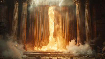 Dramatic depiction of the temple curtain tearing.