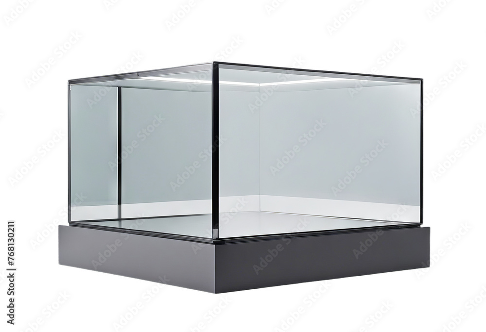 Wall mural front box Square isolated glass gray mockup podium showcase view poduim box white cube isolated three-dimensional blank package cardboard empty container gift object cardboard box open paper square